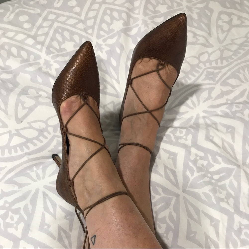 Never worn faux snakeskin Ava & Aiden laceup pumps